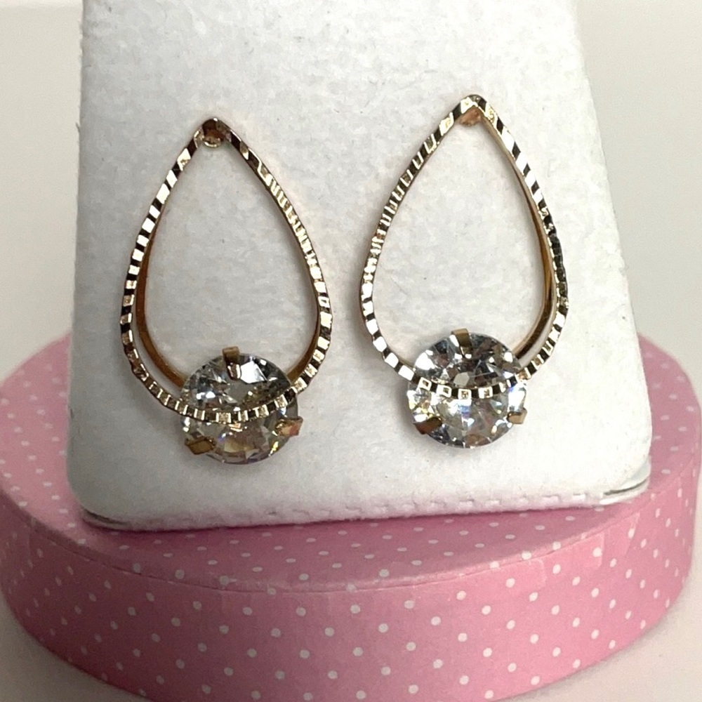 Gold Tone Large Cubic Zirconia Post Earrings